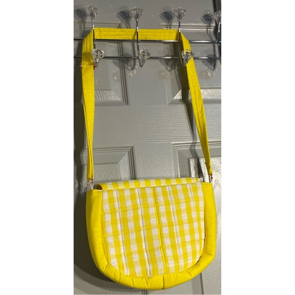 Hand Crafted Yellow And White Checked Crossbody Purse - New - Picture 3 of 9